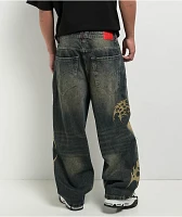 Vitriol Respawn Embroidered Blue Wash Ultra Wide Jeans