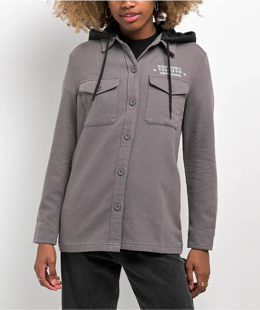 Vitriol Sterling Grey Hooded Woven Long Sleeve Shirt