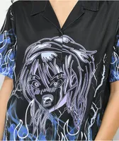 Vitriol Ziggy Anime Flame Black Short Sleeve Button Up Shirt