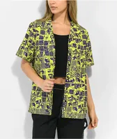 Vitriol Ziggy Woodblock Green & Purple Button Up Shirt