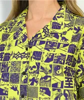 Vitriol Ziggy Woodblock Green & Purple Button Up Shirt