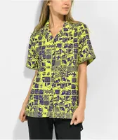 Vitriol Ziggy Woodblock Green & Purple Button Up Shirt