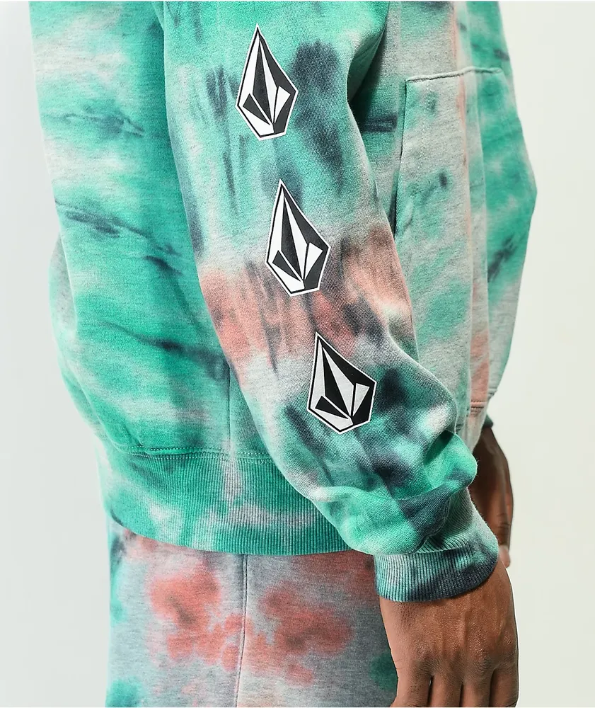 Volcom Iconic Stone Grey & Teal Tie Dye Hoodie