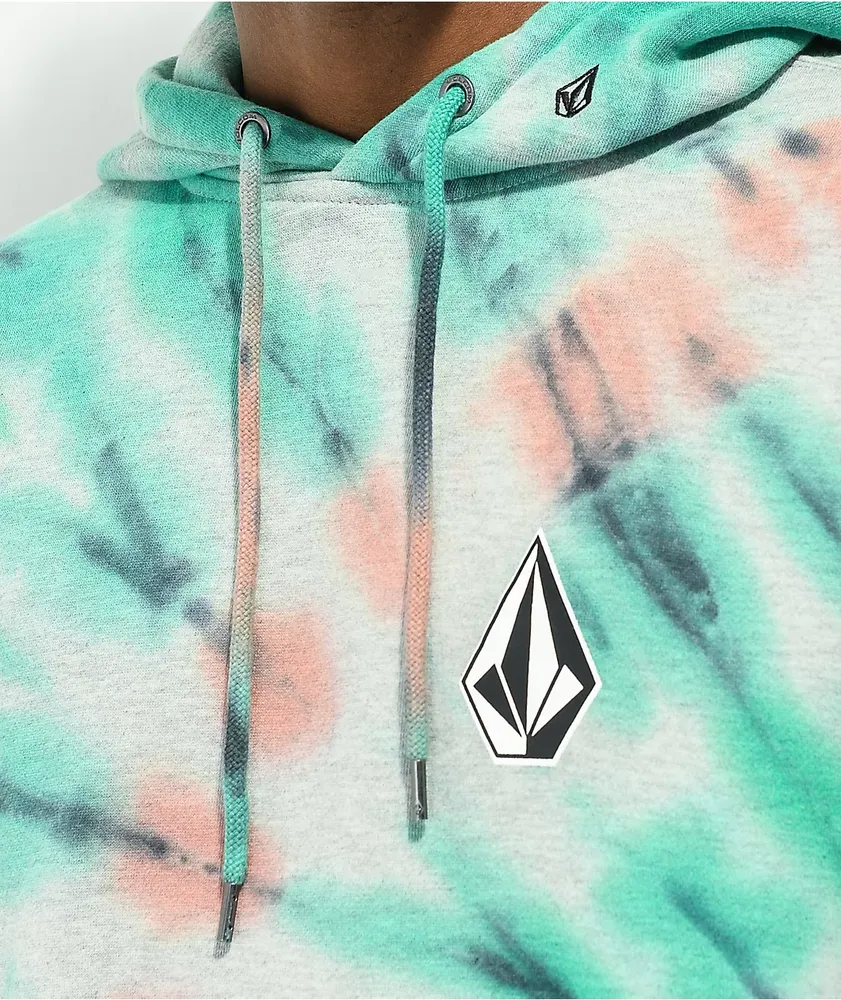 Volcom Iconic Stone Grey & Teal Tie Dye Hoodie