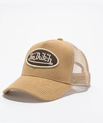 Von Dutch Beige Corduroy Trucker Hat