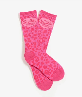 Von Dutch Cheetah Pink Crew Socks