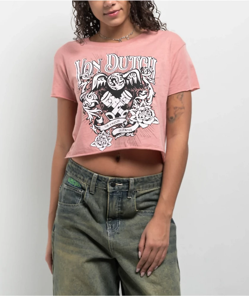 Von Dutch Flying Eye Pink Crop T-Shirt