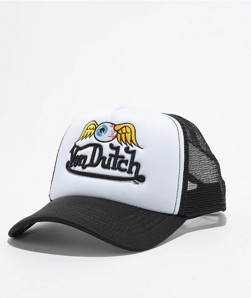 Von Dutch Flying Eyeball Wordmark Black Trucker Hat