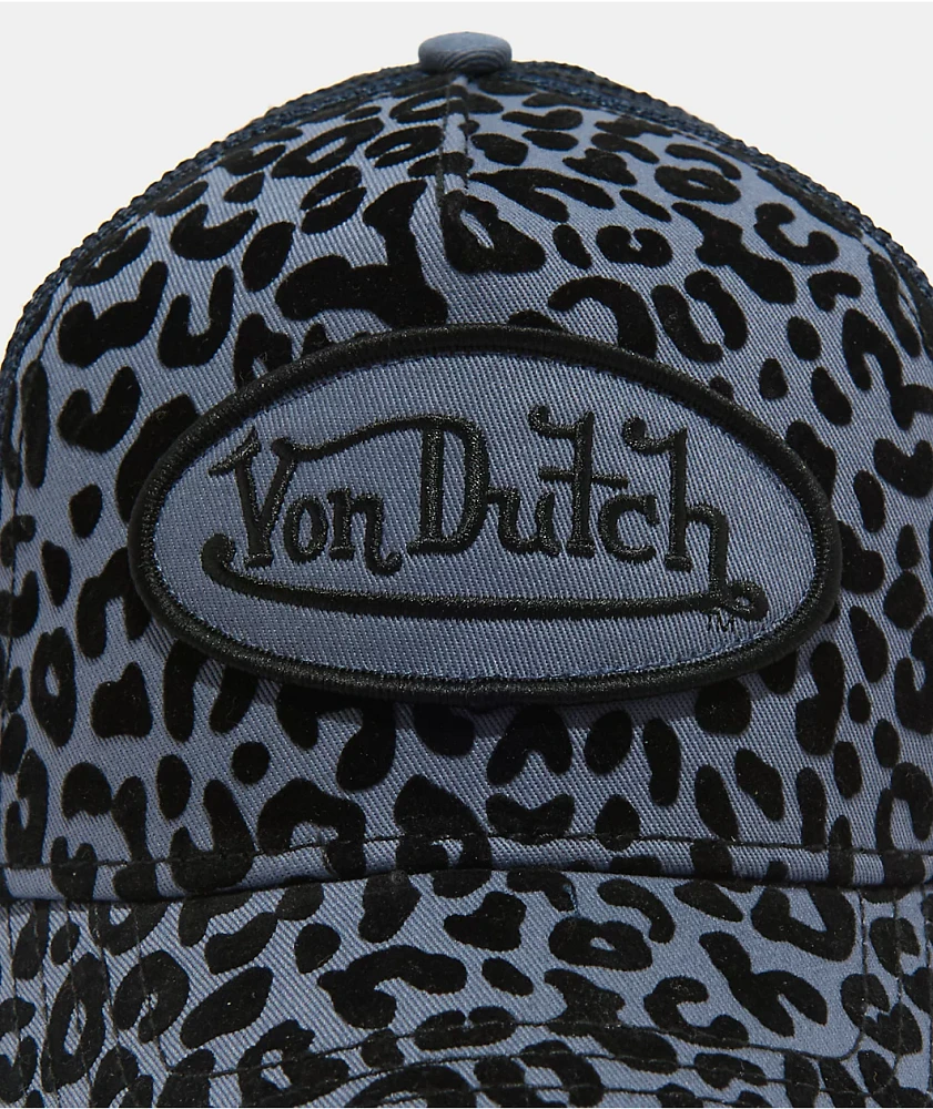 Von Dutch Navy Cheetah Flocked Trucker Hat