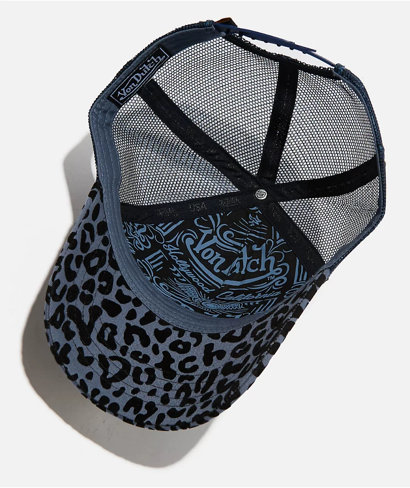 Von Dutch Navy Cheetah Flocked Trucker Hat