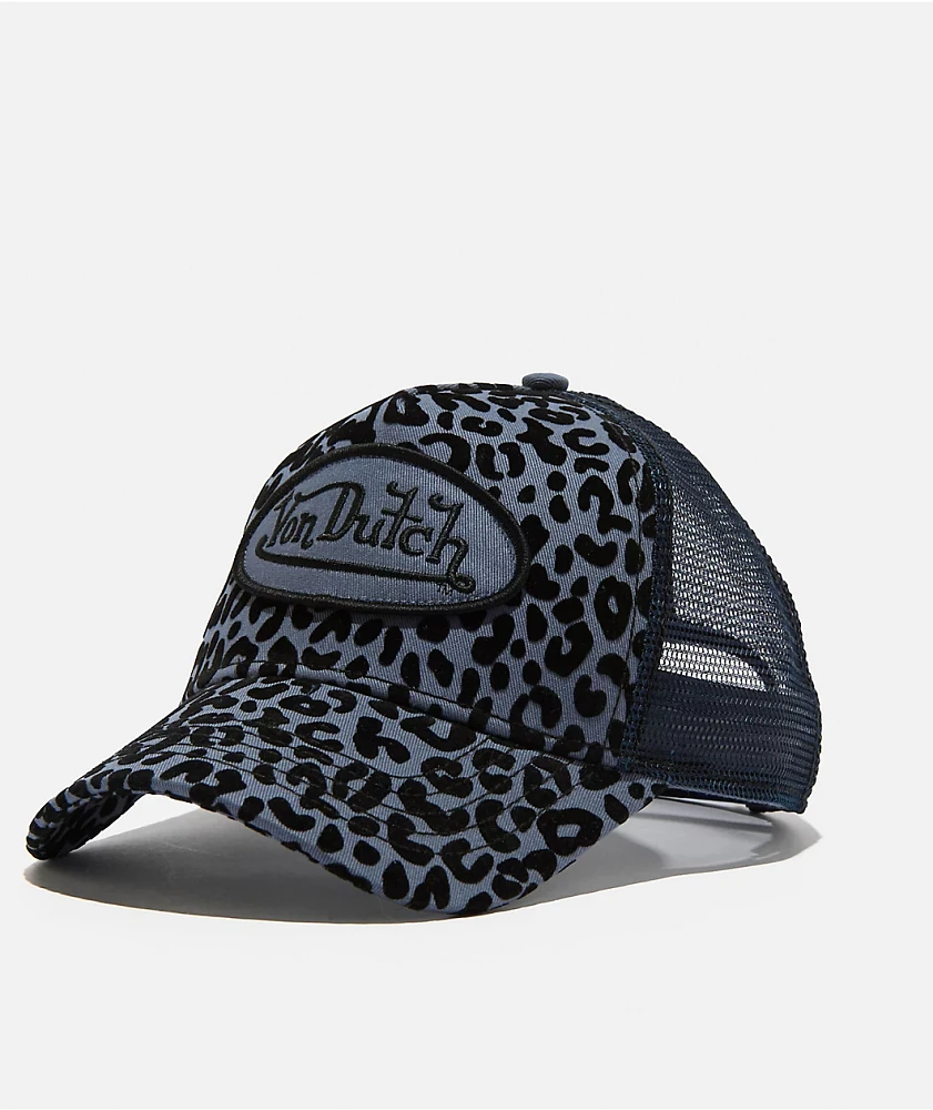 Von Dutch Navy Cheetah Flocked Trucker Hat