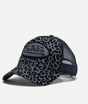 Von Dutch Navy Cheetah Flocked Trucker Hat