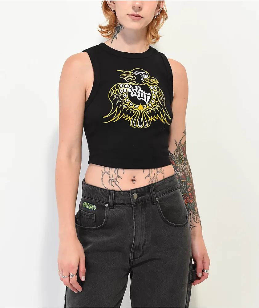 WHADAFUNK Eagle Black Crop Tank Top