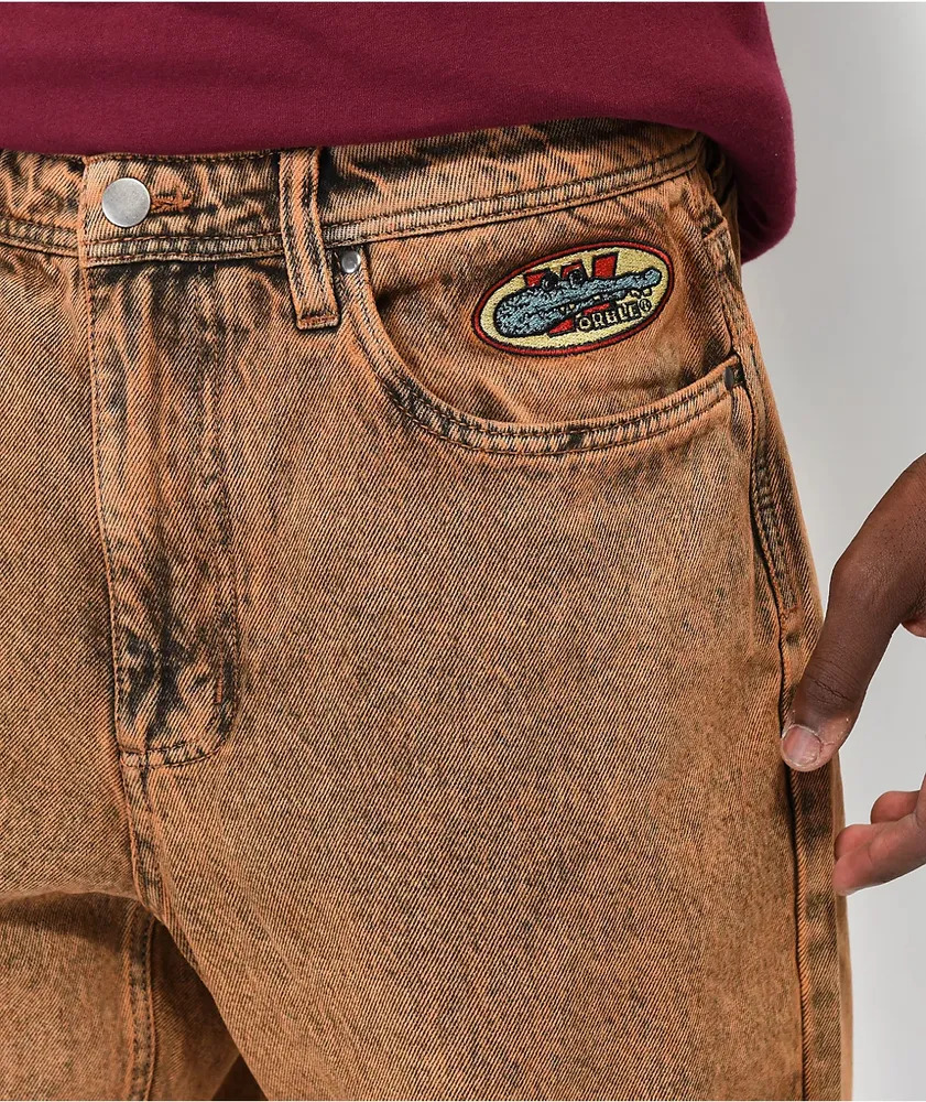 WORBLE G8tor Brown Acid Wash Denim Jeans