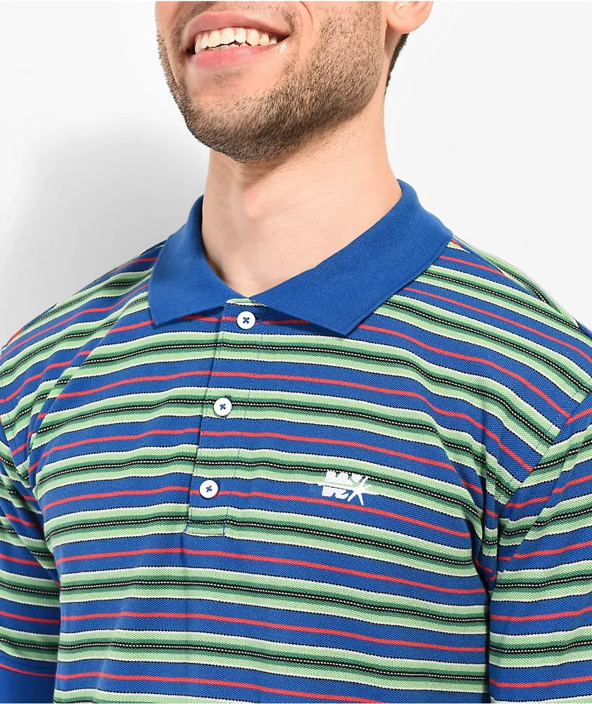 WORBLE Strikeout Blue, Red & Green Stripe Polo Shirt
