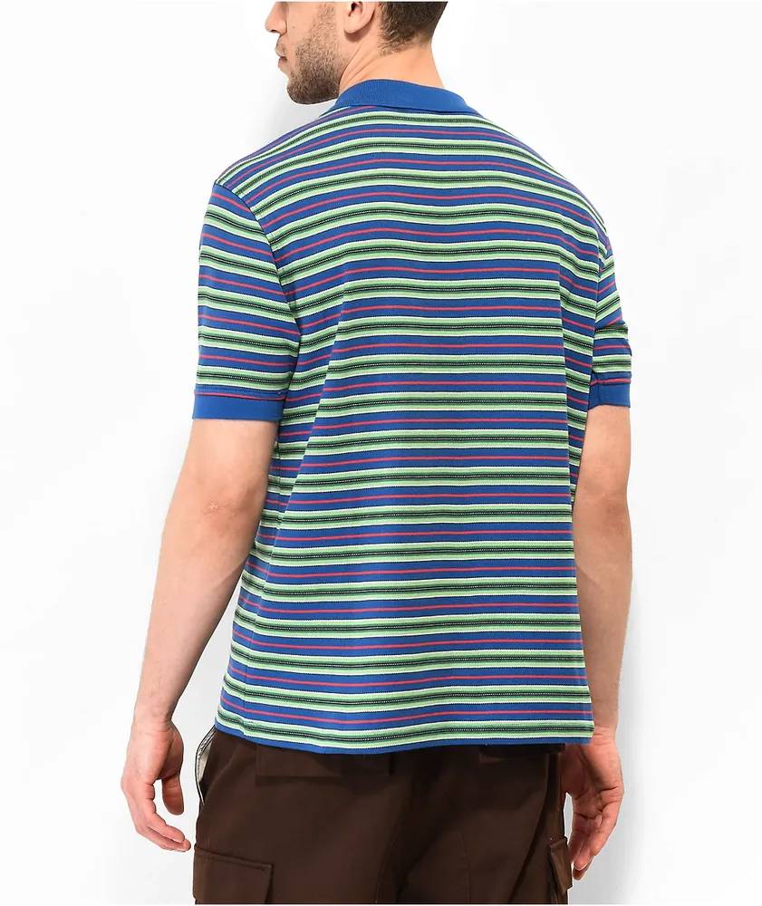 WORBLE Strikeout Blue, Red & Green Stripe Polo Shirt