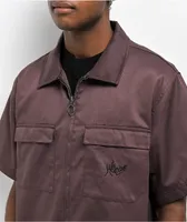 Welcome Bapholit Embroidered Purple Short Sleeve Work Shirt