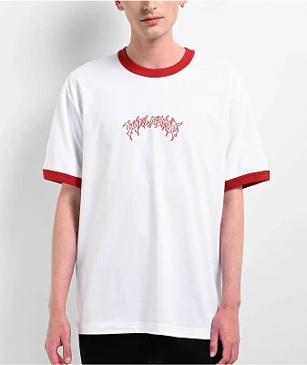 Welcome Barb Ringer White & Red T-Shirt