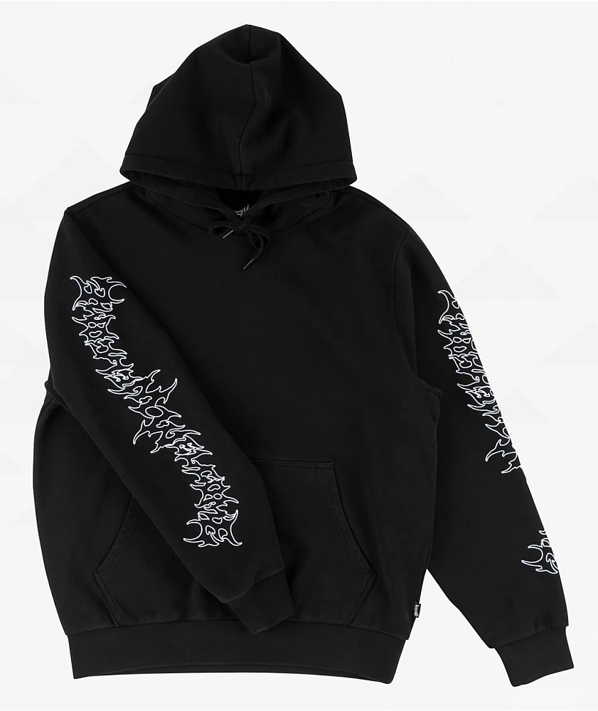 Welcome Barb Sleeve Embroidered Black Hoodie