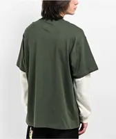 Welcome Batwing Dark Green 2Fer Long Sleeve T-Shirt 