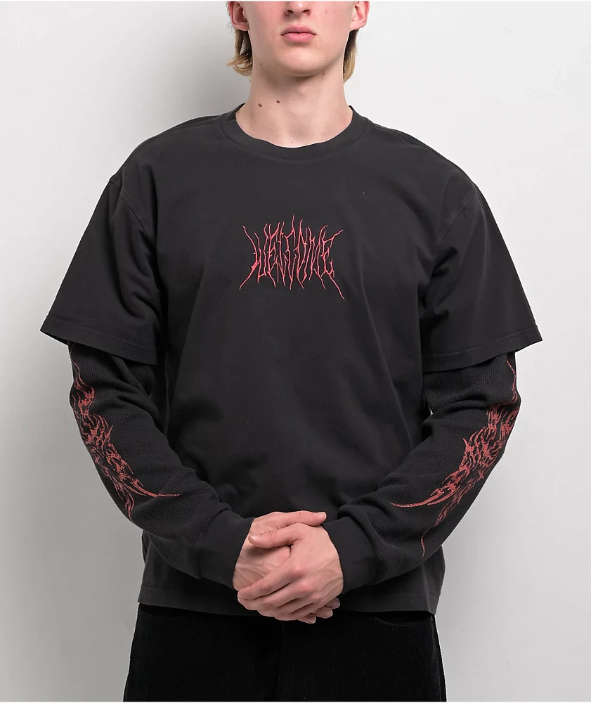 Welcome Castle Layered Knit Black 2fer Long Sleeve T-Shirt