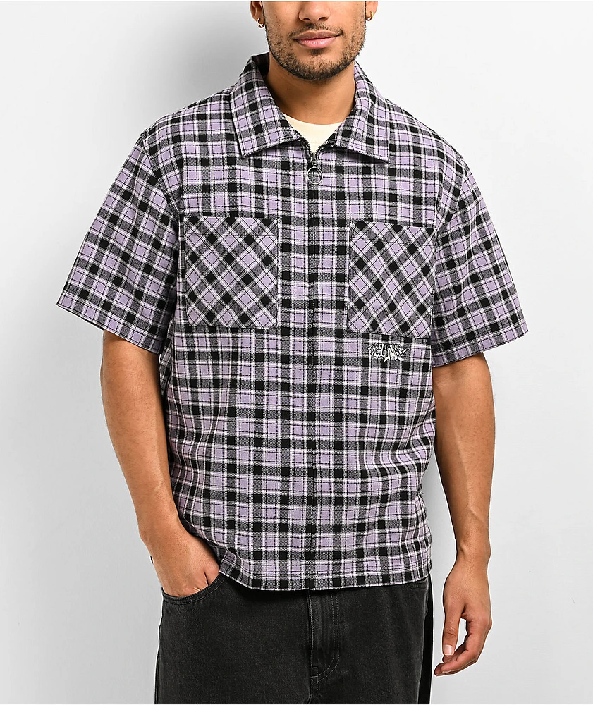 Welcome Cell Plaid Lavender Grey Short Sleeve Work Shirt