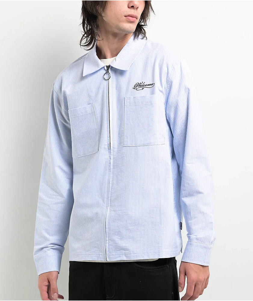 Welcome Dimension White & Blue Long Sleeve Zip Shirt