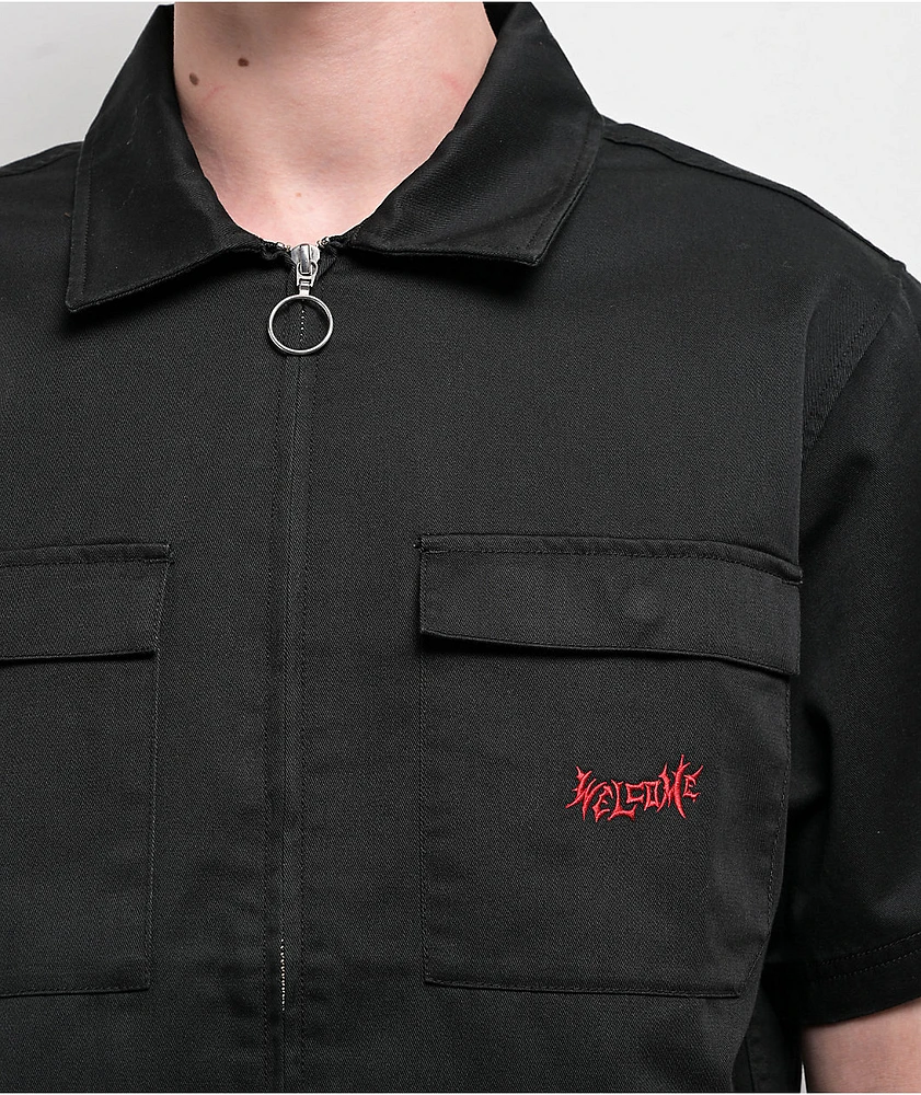 Welcome Fallen Angel Black Zip Work Shirt
