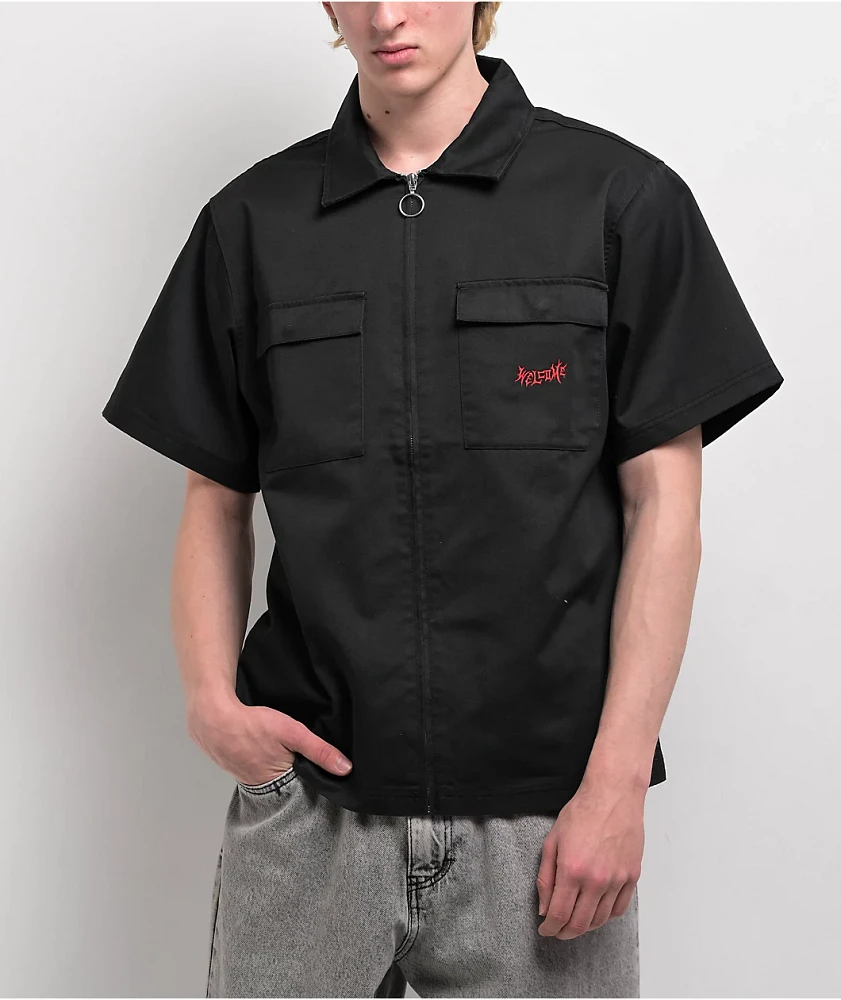 Welcome Fallen Angel Black Zip Work Shirt