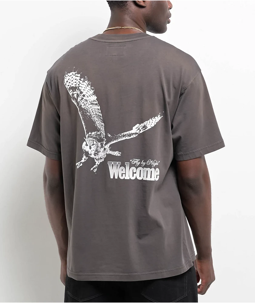 Welcome Fly By Night Brown Enzyme Wash T-Shirt