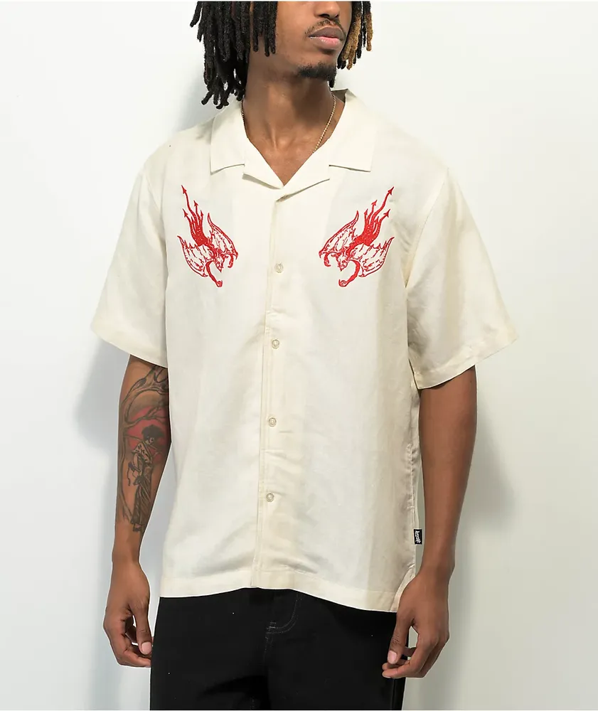 Welcome Hellion Bone Short Sleeve Button Up Shirt