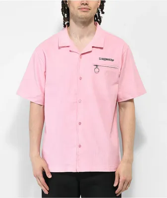 Welcome Recess Pink Corduroy Short Sleeve Button Up Shirt