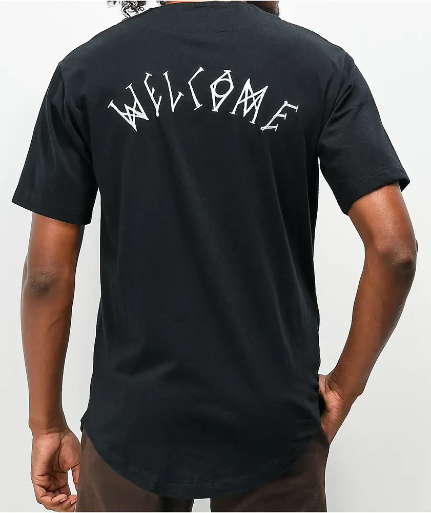 Welcome Scrawl Black Baseball Jersey