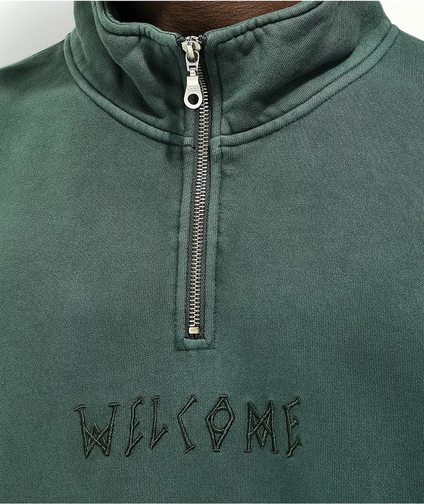 Welcome Scrawl Green Quarter Zip Sweatshirt