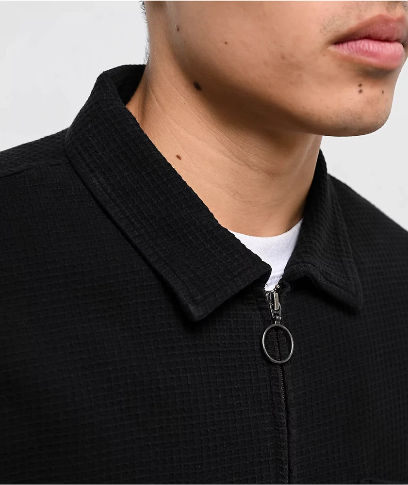 Welcome Sliver Black Waffle Knit Zip Long Sleeve Shirt