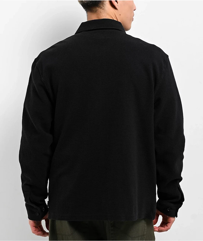 Welcome Sliver Black Waffle Knit Zip Long Sleeve Shirt