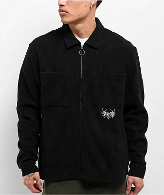 Welcome Sliver Black Waffle Knit Zip Long Sleeve Shirt