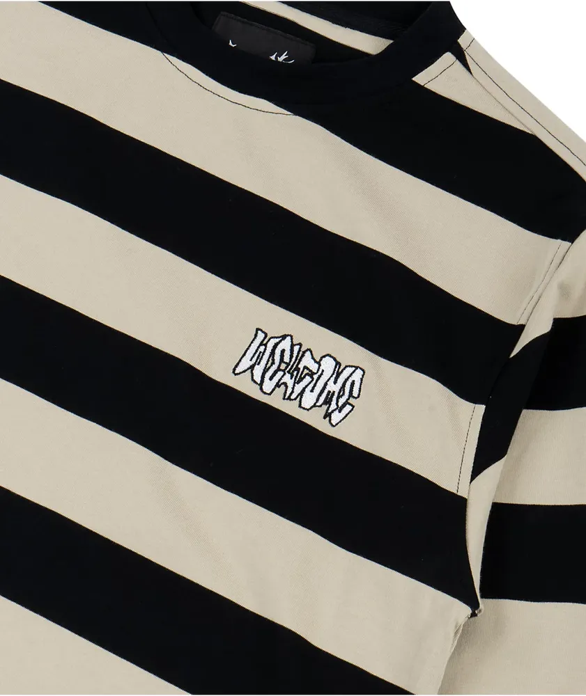 Welcome Thicc Stripe Tan & Black Long Sleeve T-Shirt