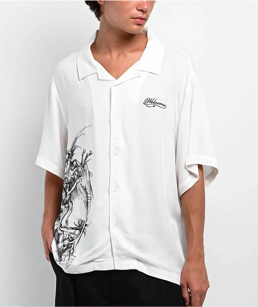 Welcome Torment White Short Sleeve Button Up Shirt
