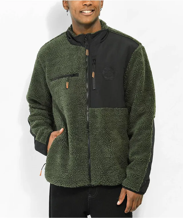 Welcome Cloak Dark Green Sherpa Zip Sweatshirt