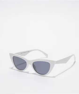 White & Smoke Lens Cateye Sunglasses