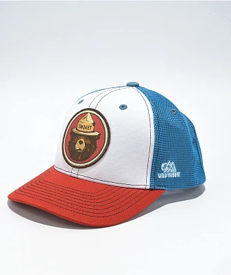 Wild Tribute Smokey The Bear Rust Red & Sky Blue Trucker Hat