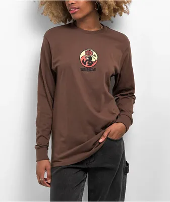Worble Peace and Love Brown Long Sleeve T-Shirt