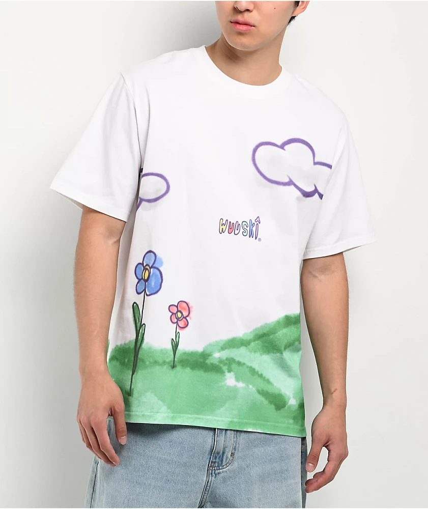 Wuuski Flower Drawings White T-Shirt