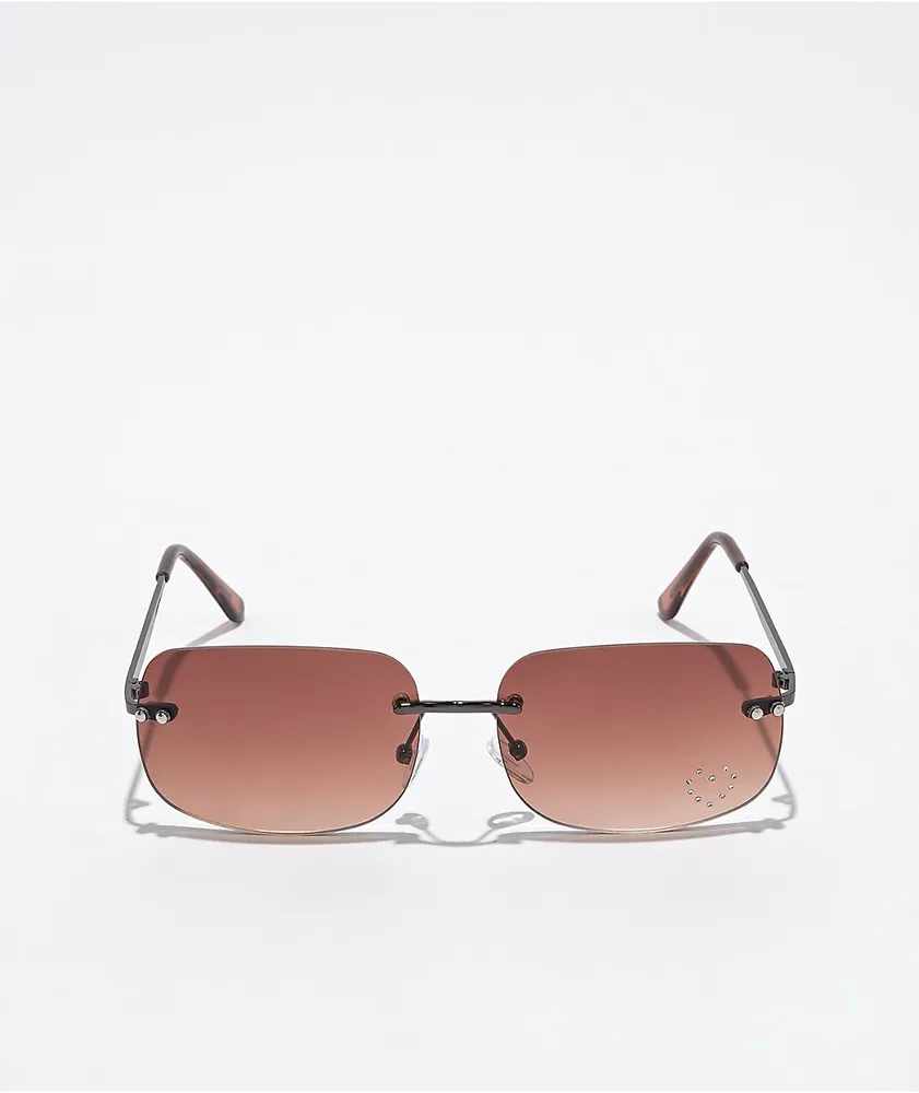 Y2K Pink Heart Bling Rectangular Sunglasses