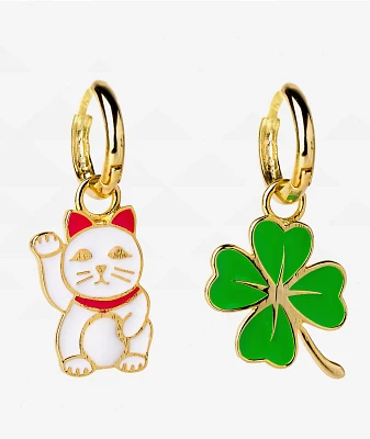 Yellow Owl Workshop Lucky Cat & Clover Earrings