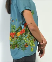 Your Highness Botanical Blue Short Sleeve Button Up Shirt