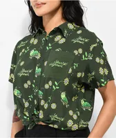 Your Highness Caterpillar Green Crop Button Up Shirt