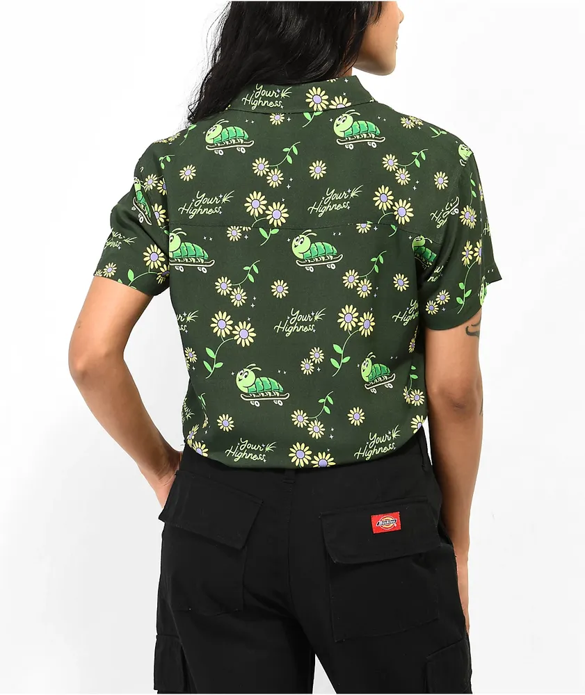 Your Highness Caterpillar Green Crop Button Up Shirt