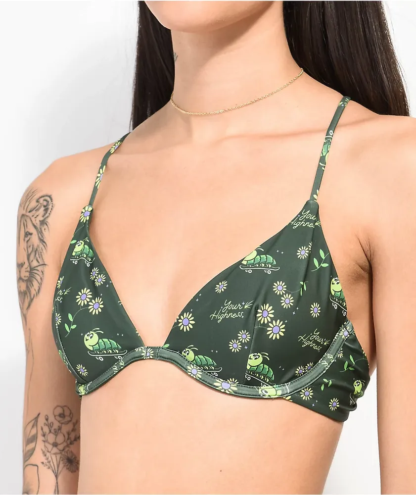 Your Highness Caterpillar Green Triangle Bikini Top